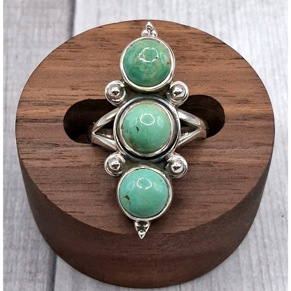Sterling Silver Kingman Turquoise Ring size 6.25 Boho 3 Stone Southwestern